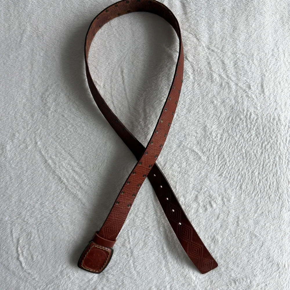 A.Kurtz‎ Full Grain Leather Belt Embossed Trophy Buckle Mens Brown Size 40